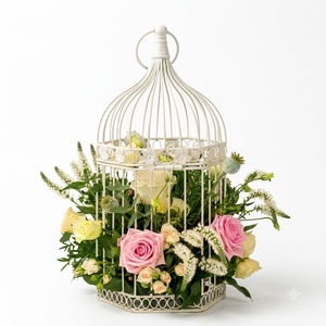 Lanterne décorative en fer forgé vintage artisanale personnalisée, cage à oiseaux, centre de table, bougie parfumée, décoration florale de mariage KHP KHP-LC2 - Product Image 1