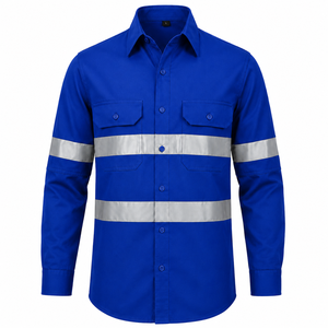 Durable Solid Color Cotton Safety <b>Work</b> Shirt Long Sleeve Mechanical Engineering Working Uniform Reflective Strips Unisex - Product Image 1