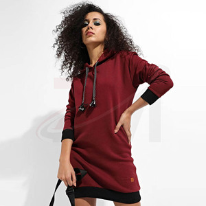 Vestido de Punto con Capucha para Mujer, Manga Larga, Color Sólido, para Otoño, 100% Algodón, Transpirable, con Decoración de Borlas - Product Image 4