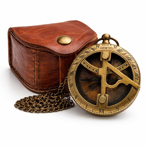 Vintage Brass Astrolabe <b>Compass</b> with Leather Case and <b>Chain</b> Handmade Nautical Navigation Instrument Antique Maritime Decor Gift - Product Image 1