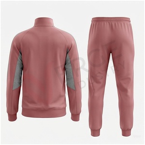 Unisex <b>Pink</b> <b>Tracksuit</b> <b>Set</b> Full Sleeve Stand Collar Zipper Front Color Blocking Side Pockets Breathable Casual Autumn Wear - Product Image 2