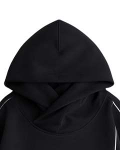 Sudadera con Capucha Negra para Hombre, con Franjas Laterales en Contraste, Felpa de Algodón, Bolsillo Canguro, Estilo Urbano, Logotipo Personalizado OEM - Product Image 4