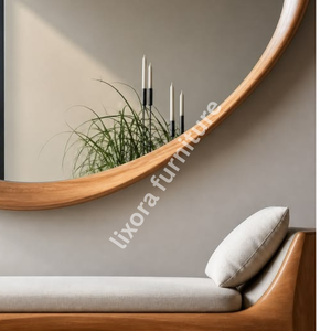 Oval Wooden Wall Mirror Minimalist Design Decorative <b>Framed</b> Mirror for Home Interior - Product Image 2
