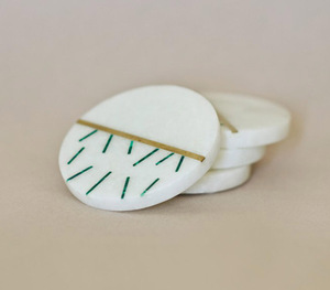 Luxury Marble <b>Drink</b> <b>Coasters</b> with Brass Strip Inlay Glossy Surface Handmade Custom <b>Coaster</b> Set for Business Gift Table Decor - Product Image 3