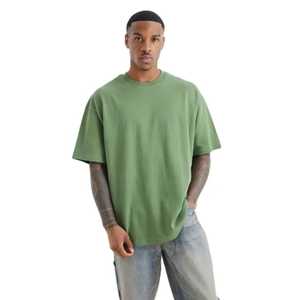 Camiseta Verde Oversize para Hombre, Manga Corta, Cuello Redondo, Casual, Color Sólido, Tejido Jersey, 100% Algodón, Antiarrugas, 280g - Product Image 1