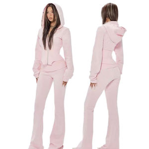 OEM 2026 Custom Women's Fashion Zipper up <b>Jacket</b> and Pants Set 2-Piece <b>Rhinestone</b> Decoration with Irregular Hemline for Party - Product Image 1