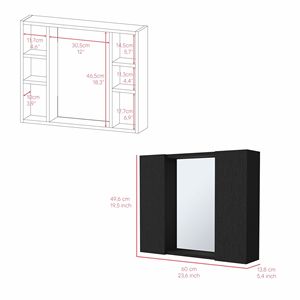 Armadietto a Specchio a Doppia Anta con Finitura Wengue Nero e Ripiano Esterno, Mensole per Bagno - Product Image 3