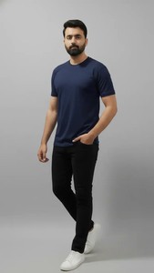 Camiseta de Manga Corta para Hombre, Cuello Redondo, Color Azul Marino, Corte Regular, Color Sólido, Estilo Casual, 100% Algodón Jersey, Teñido con Hilo, Peso Pesado - Product Image 2
