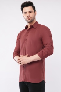 <b>Mens</b> Full Sleeve Cotton <b>Shirt</b> Regular Fit <b>Red</b> Solid Classic Button Down <b>Shirt</b> Breathable Lightweight Summer Wear Spread Collar - Product Image 3
