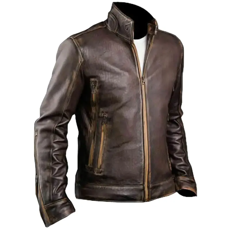 Veste en cuir pur pour hommes faite par fabricant pakistanais nouveau style de mode avec fermeture éclair veste en cuir pour hommes