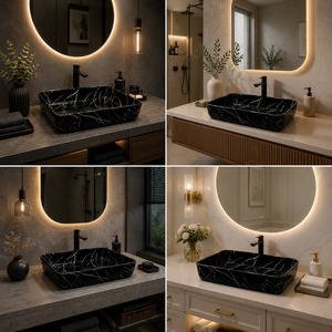 Lavabo Rectangular de Mármol Negro Estilo Tribal, Moderno y Duradero, de Cerámica, Fácil de Limpiar, Hecho en India - Product Image 5