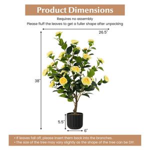 2 Pezzi Albero di Camelia Artificiale Giallo Cemento da 38 Pollici, Pianta Finta - Product Image 3