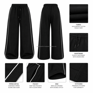 Pantalon de jogging large en molleton pour femme avec molleton de coton brossé 480 GSM pour la gym, taille haute, confortable, avec cordon de serrage, uni et durable - Product Image 4