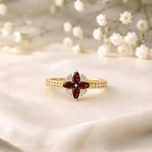 Elegant Red <b>Garnet</b> Floral Engagement <b>Ring</b> Marquise Cut Deep Red Gemstone Wedding <b>Ring</b> 925 Sterling <b>Silver</b> 18K Gold Filled Gift - Product Image 2