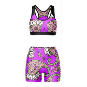 Ensemble de fitness 2 pièces pour femmes, personnalisable en gros, sans couture, respirant, séchage rapide, avec soutien-gorge de yoga à bretelles et short taille haute froncé, couleur unie - Product Image 1