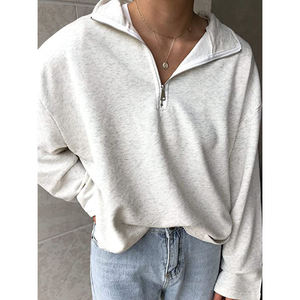 Best Long Sleeve Woman Blank Sweater Half <b>Zip</b> Cotton Street Pullover Girls Grey Autumn Stand Collar Comfy Polo Sweatshirt - Product Image 6
