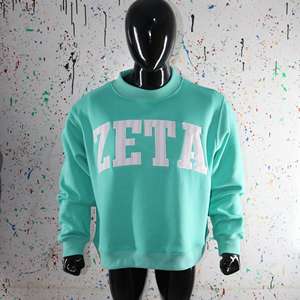 Sudadera ZETA Teal con cuello alto 100% BLANCA, bordado con apliques, cuello ancho, hilos finos - Product Image 1