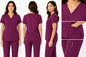 Tenues médicales professionnelles pour femmes |   Uniforme d'hôpital haut de gamme |   Ensemble de blouses d'infirmière à col en V en tissu tissé avec détection d'aiguilles - Product Image 3