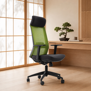 Chaise de bureau ergonomique en tissu, dossier haut, pivotante, accoudoirs réglables, appui-tête intégré, design moderne, usage commercial - Product Image 1