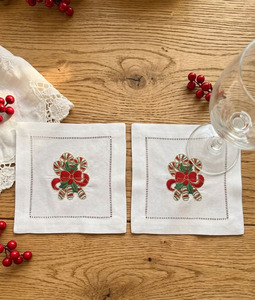 Servilletas bordadas de cóctel de Navidad de bastón de caramelo 6x6 'Servilleta de bebida de algodón blanco Hemstitch para vacaciones en casa o uso en Bar - Product Image 4