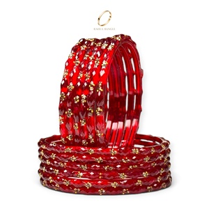 Wholesale Indian Ruby Red <b>Crystal</b> Raindrop Glass Kashmiri Bangles Gold Plated Finish <b>for</b> <b>Women</b> Wedding Party and Festival Wear - Product Image 3