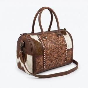 Sac de voyage week-end pour femme en cuir véritable 100% de luxe, style sport, mini sac de sport Speedy, avec empiècements en cuir de vachette à motifs floraux et fermeture éclair - Product Image 2