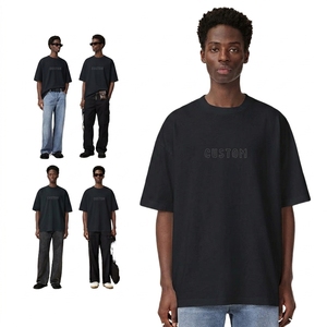 T-shirt pour hommes grande taille |   T-shirt surdimensionné imprimé en coton lourd 280g, streetwear, hauts décontractés - Product Image 1