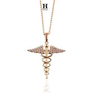 Pendentif Symbole Médical en Or 14K/18K, Collier Caducée avec Diamants Naturels, Fournisseur de Bijoux en Gros - Product Image 3
