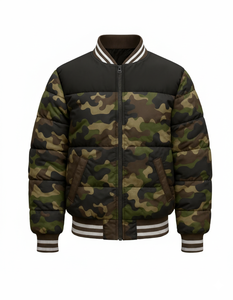 Chaqueta Bomber Acolchada de Camuflaje para Hombre al por Mayor con Capucha, Cremallera, Ribetes Acanalados, Estilo Urbano, Impermeable, Transpirable, de Algodón - Product Image 1