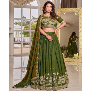 Lehenga Choli Vichitra NC pur de qualité supérieure, broderie lourde à cordon et travail de sequins, tenue de mariage et de fête pour femme - Product Image 1