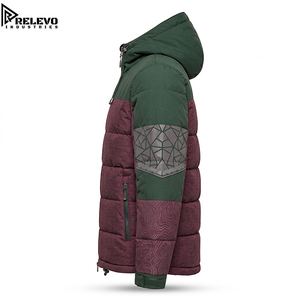 OEM Custom <b>Waterproof</b> Insulated Puffer <b>Jacket</b>, <b>Men</b> Heavy Duty Winter Coat in Maroon and <b>Green</b> with Pockets - Product Image 3