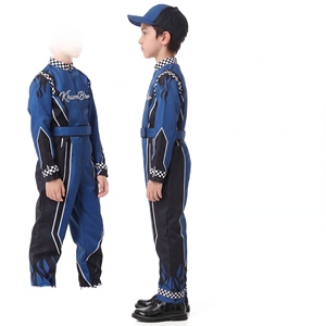 Traje de Carreras de Manga Larga para Niños KhumBro, Diseño a Cuadros Azul y Negro con Llamas, Transpirable, para Todas las Estaciones, Ropa de Motociclismo Infantil - Product Image 4