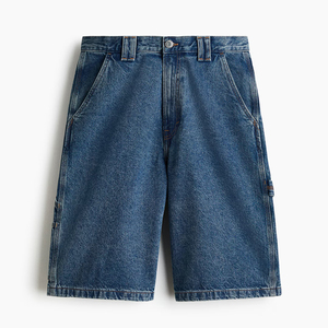Shorts cargo en jean pour homme, taille mi-haute, délavage clair, en coton, style décontracté d'été avec poches, tissu tissé avec surpiqûres - Product Image 1