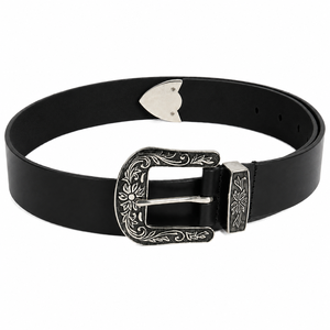 Ceinture en cuir noir style western avec boucle florale gravée en argent, ceinture de cowboy pour hommes et femmes, accessoires de mode en gros pour fournisseurs - Product Image 4