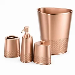 Ensemble de salle de bain de luxe en métal, quatre pièces, design ovale, finition or rose, étanche, écologique, facile à nettoyer, pour la maison, l'hôtel, le spa, la vanité - Product Image 1