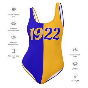 Maillot de bain une pièce bicolore Sigma Gamma Rho 1922 pour femme, bleu et or, extensible, coupe athlétique, élégant - Product Image 2