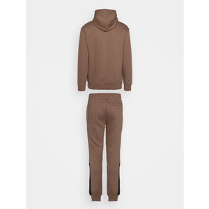 Ensemble de survêtement unisexe marron à capuche, couleur unie, en coton, longueur intégrale, décontracté, pour l'automne, avec poches latérales et fermeture à cordon - Product Image 3