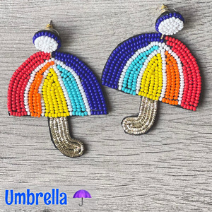 Pendientes Colgantes Bohemios con Patrón Floral de Cuentas de Colores, Diseño Artesanal de Helado, Arcoíris, Paraguas, Nube y Rayo - Product Image 2