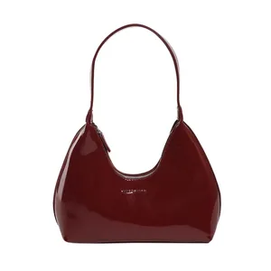 Sac à bandoulière de luxe pour femme, sac fourre-tout en cuir verni de haute qualité, sac de bras imperméable, sac à main de couleur unie pour femme - Product Image 2