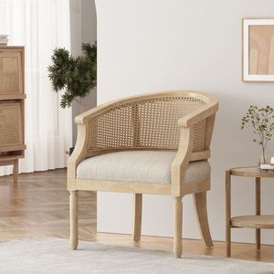 Sedia d'Accento in Legno di Gomma Naturale Beige per Soggiorno - Product Image 1