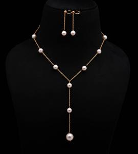 Collier en argent sterling 925 plaqué or 18 carats avec perle de nacre blanche ronde de 10-6 mm - Product Image 1