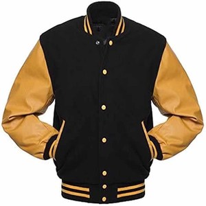 New Look <b>Men</b> College Letterman Wool & <b>Leather</b> Varsity <b>Jacket</b> - Product Image 2