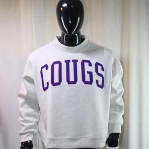 Cougs White Crew Neck Sweatshirt Men's Regular Fit Cotton Pullover Casual Letter Print Autumn Style Clush Sports - Product Image 1