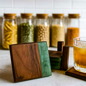 แผ่นรองแก้วไม้วอลนัททรงสี่เหลี่ยม เหมาะสำหรับป้องกันพื้นผิวโต๊ะ - ตกแต่งโต๊ะกาแฟและวางชาผลไม้ของคุณให้สวยงามยิ่งขึ้น - Product Image 5