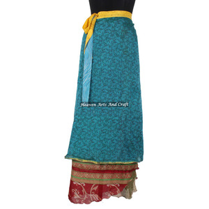 Jupe longue en soie indienne à 2 couches, style hippie, pour soirée, jupe longue en soie indienne à 2 couches, style hippie, fabricant de jupes en soie indienne - Product Image 5