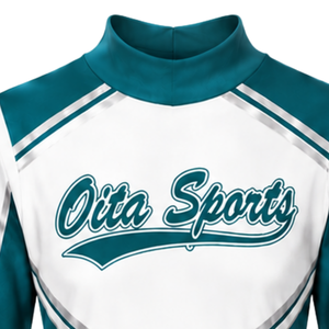 Teal White Sublimated Cheer <b>Long</b> Sleeve Uniform Set <b>Pleated</b> <b>Skirt</b> Athletic Team Sportswear Training Practice Performance Custom - Product Image 4