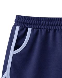 Shorts de détente pour femmes bleu marine, taille élastique, cordon de serrage, bordure contrastée, coton doux et polyester, vêtements de nuit décontractés, shorts confortables d'été - Product Image 6