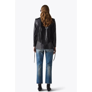 Chaqueta de Cuero de Cordero 100% de Alta Calidad para Mujer, Cierre Asimétrico, Logotipo Personalizado, Servicio OEM - Product Image 3