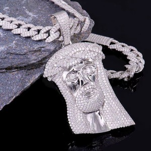 Colgante con Rostro de Jesús con Micro Pavé de Moissanita, Plata 925 Chapada en Oro, Estilo HipHop para Hombre, Uso Diario, Collar de Fe Religiosa - Product Image 5