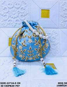 Sacs à main Potli de mariée en soie brodée haut de gamme, sacs cadeaux ethniques traditionnels pour femmes, doublure en coton, multifonctionnels - Product Image 2